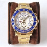 劳力士游艇名仕型系列白色表盘 蓝色外圈 金色表壳 44mm 金色蚝式表带