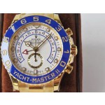 劳力士游艇名仕型系列白色表盘 蓝色外圈 金色表壳 44mm 金色蚝式表带