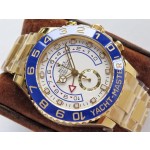劳力士游艇名仕型系列白色表盘 蓝色外圈 金色表壳 44mm 金色蚝式表带