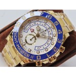 劳力士游艇名仕型系列白色表盘 蓝色外圈 金色表壳 44mm 金色蚝式表带