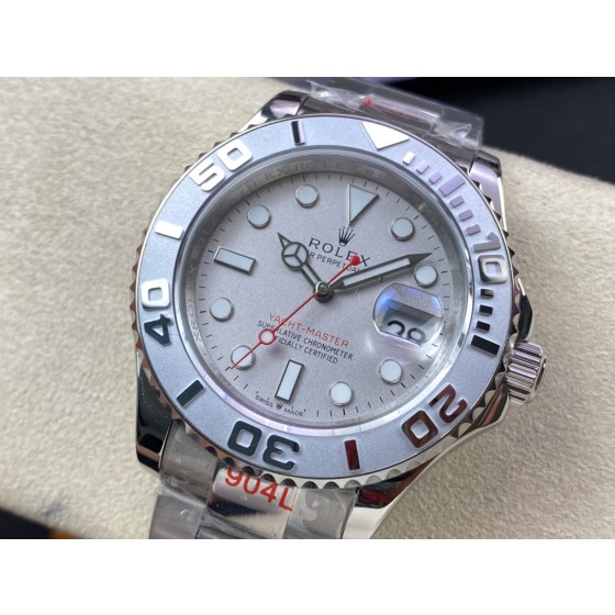 Rolex Yacht-Master series, silver dial, silver bezel, silver case, 40mm, silver Oyster bracelet.