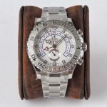 Rolex Yacht-Master series, white dial, silver bezel, silver case, 44mm, silver Oyster bracelet.