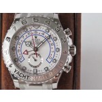 Rolex Yacht-Master series, white dial, silver bezel, silver case, 44mm, silver Oyster bracelet.