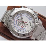 Rolex Yacht-Master series, white dial, silver bezel, silver case, 44mm, silver Oyster bracelet.