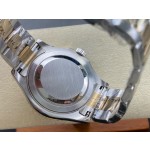 Rolex Yacht-Master series, blue dial, gold bezel, silver case, 44mm, two-tone Oyster bracelet.