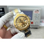 Rolex Yacht-Master series, gold dial, gold bezel, silver case, 40mm, two-tone Oyster bracelet.