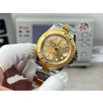 Rolex Yacht-Master series, gold dial, gold bezel, silver case, 40mm, two-tone Oyster bracelet.