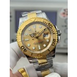 Rolex Yacht-Master series, gold dial, gold bezel, silver case, 40mm, two-tone Oyster bracelet.