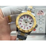 Rolex Yacht-Master series, with diamond-set mother-of-pearl dial, gold bezel, silver case, 40mm, two-tone Oyster bracelet.