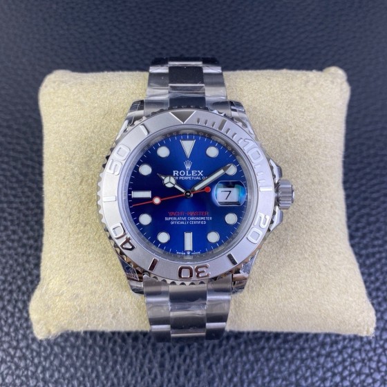 Rolex Yacht-Master series, blue dial, silver bezel, silver case, 40mm, silver Oyster bracelet.