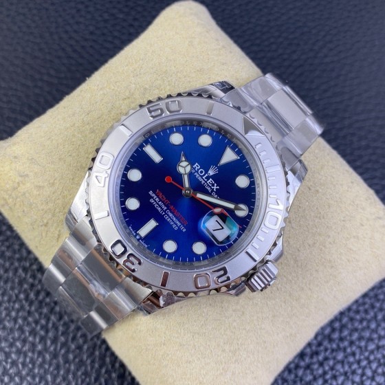 Rolex Yacht-Master series, blue dial, silver bezel, silver case, 40mm, silver Oyster bracelet.
