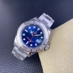 Rolex Yacht-Master series, blue dial, silver bezel, silver case, 40mm, silver Oyster bracelet.