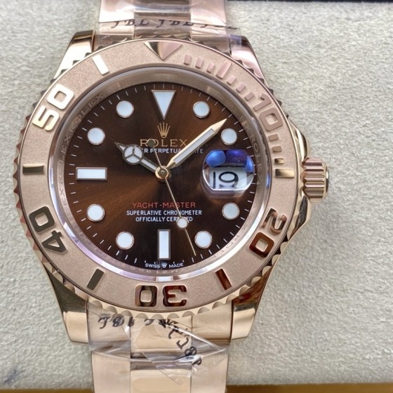 Rolex Yacht-Master series, brown dial, rose gold bezel, rose gold case, 40mm, rose gold Oyster bracelet.
