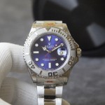 Rolex Yacht-Master series, purple dial, silver bezel, silver case, 40mm, silver Oyster bracelet.