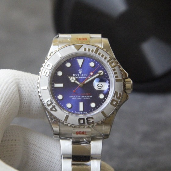 Rolex Yacht-Master series, purple dial, silver bezel, silver case, 40mm, silver Oyster bracelet.