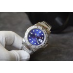 Rolex Yacht-Master series, purple dial, silver bezel, silver case, 40mm, silver Oyster bracelet.