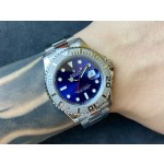 Rolex Yacht-Master series, purple dial, silver bezel, silver case, 40mm, silver Oyster bracelet.