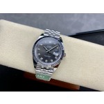 Datejust series men's watch with diamonds, gray dial, silver bezel, 41mm, silver five-link bracelet.