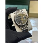 Log series men's watch, gray dial, silver bezel, 41mm, silver five-link bracelet.
