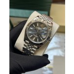 Log series men's watch, gray dial, silver bezel, 41mm, silver five-link bracelet.