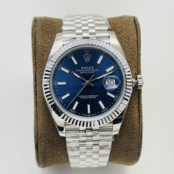 Datejust series men's and women's watches, blue dial, silver bezel, 36 and 41mm sizes, silver five-link bracelet.