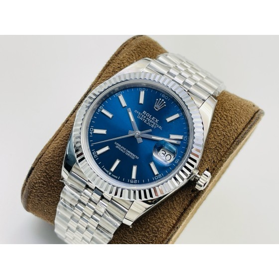 Datejust series men's and women's watches, blue dial, silver bezel, 36 and 41mm sizes, silver five-link bracelet.