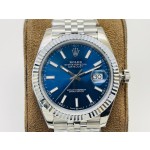 Datejust series men's and women's watches, blue dial, silver bezel, 36 and 41mm sizes, silver five-link bracelet.