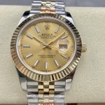 Datejust series men's watch, gold dial, gold bezel, 41mm, two-tone five-link bracelet.