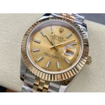 Datejust series men's watch, gold dial, gold bezel, 41mm, two-tone five-link bracelet.