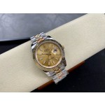 Datejust series men's watch, gold dial, gold bezel, 41mm, two-tone five-link bracelet.
