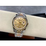 Datejust series men's watch, gold dial, gold bezel, 41mm, two-tone five-link bracelet.