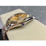 Datejust series men's watch, gold dial, gold bezel, 41mm, two-tone five-link bracelet.