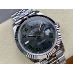 Datejust series men's watch, dark gray dial, silver bezel, 41mm, silver five-link bracelet.