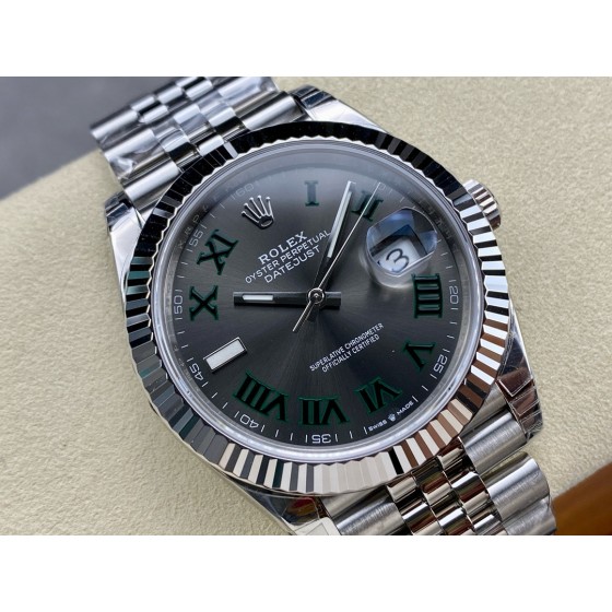 Datejust series men's watch, dark gray dial, silver bezel, 41mm, silver five-link bracelet.