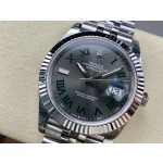 Datejust series men's watch, dark gray dial, silver bezel, 41mm, silver five-link bracelet.