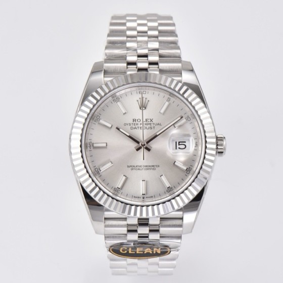 Datejust series men's watch, silver-gray dial, silver bezel, 41mm, silver five-link bracelet.