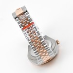 Log Series men's watch with diamonds, pink dial, rose gold bezel, 41mm case, and two-tone five-link bracelet.