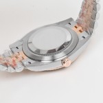 Log Series men's watch with diamonds, pink dial, rose gold bezel, 41mm case, and two-tone five-link bracelet.