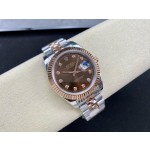 Log Series men's watch with diamonds, chocolate-colored dial, rose gold bezel, 41mm case, and two-tone five-link bracelet.