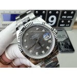 Datejust series men's watch with diamonds, silver-gray dial, silver bezel, 41mm, silver Oyster bracelet.