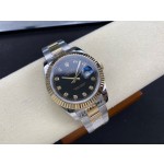 Datejust series men's watch, diamond-set black dial, gold bezel, 41mm, two-tone Oyster bracelet.
