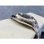 Datejust series men's watch, diamond-set black dial, gold bezel, 41mm, two-tone Oyster bracelet.