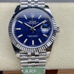 Log series men's watch, wave pattern blue dial, silver bezel, 41mm, silver five-link bracelet.
