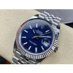 Log series men's watch, wave pattern blue dial, silver bezel, 41mm, silver five-link bracelet.