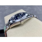 Log series men's watch, wave pattern blue dial, silver bezel, 41mm, silver five-link bracelet.