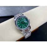 Log series men's watch, wave pattern green dial, silver bezel, 41mm, silver five-link bracelet.