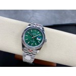 Log series men's watch, wave pattern green dial, silver bezel, 41mm, silver five-link bracelet.