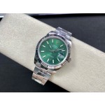 Datejust series men's watch, green dial, silver bezel, 41mm, silver Oyster bracelet.