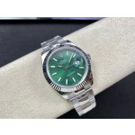 Datejust series men's watch, green dial, silver bezel, 41mm, silver Oyster bracelet.