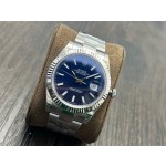 Log series men's watch, wave pattern blue dial, silver bezel, 41mm, silver Oyster bracelet.